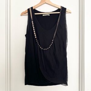 Velvet Women's Drapey Layered Tank Top Size M Black Pearls Avant Garde Whimsical